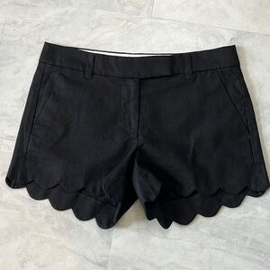 J. Crew  Shorts  Scalloped Hem  Linen/ cotton Black   4” Inseam     Size 4 NWOT